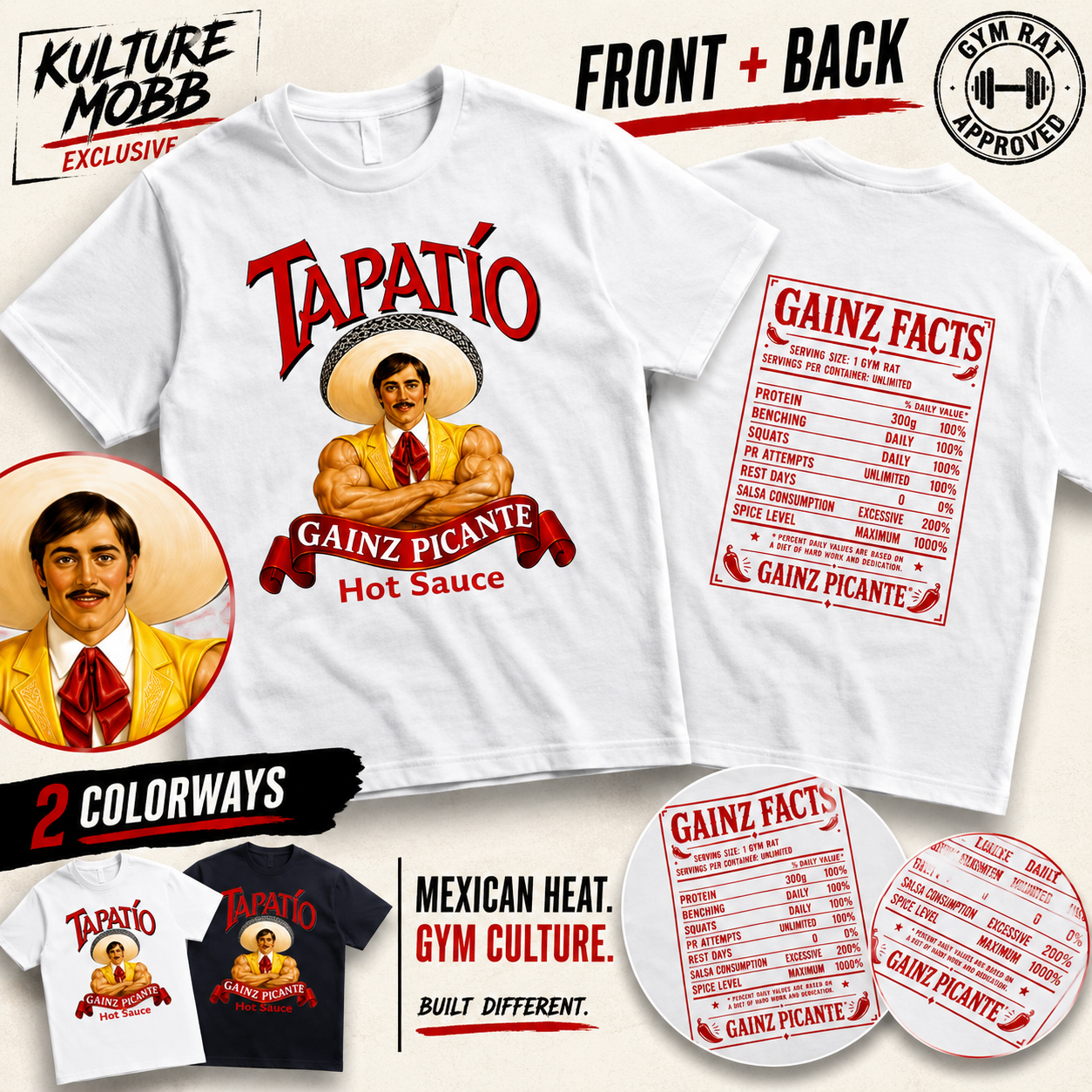 Gainz Picante Gym Tee – Mexican Fitness Streetwear